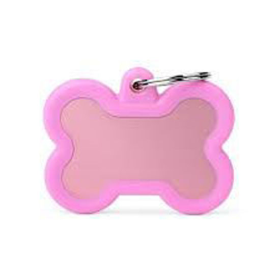 Imagen de ACCESORIOS PARA MASCOTAS - HTA01PINK MEDALLA HUESO ROSA CON DETALLE EN GOMA