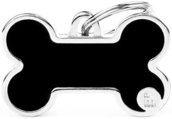 Imagen de ACCESORIOS PARA MASCOTAS - BH50BLACK MEDALLA HUESO NEGRO CON BORDES PLATEADOS